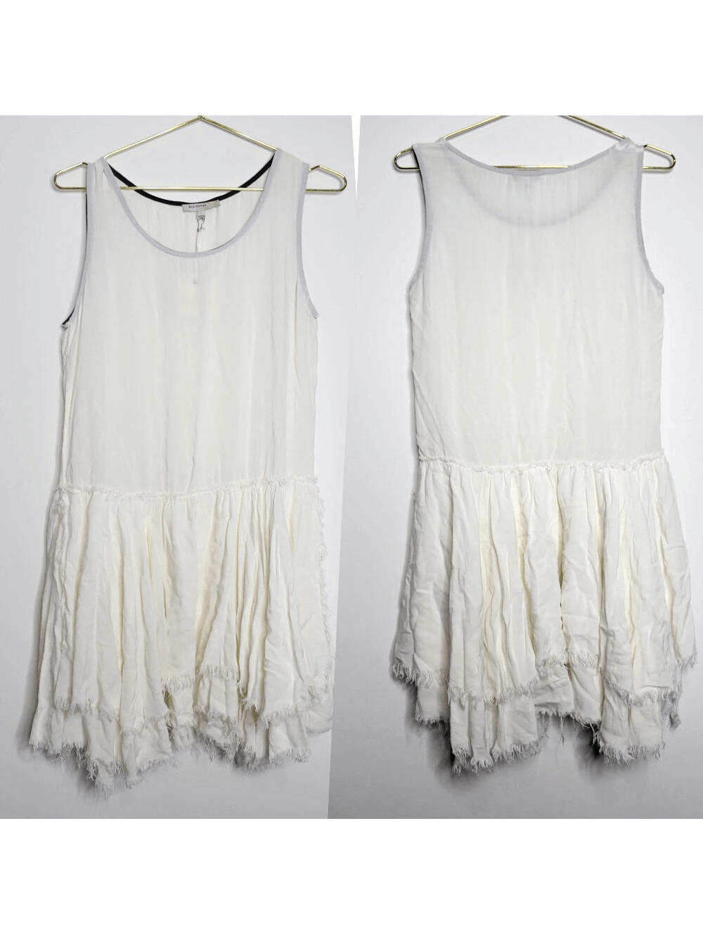 NWT Blu Pepper Cream Frayed Sleeveless Flapper Mini Dress - Small